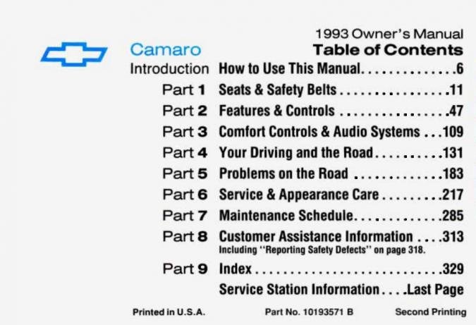 1993 Chevrolet Camaro Owner's Manual