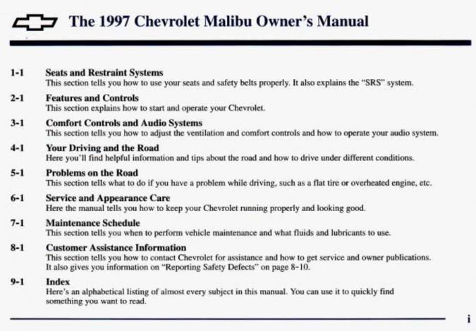 1997 Chevrolet Malibu Owner's Manual