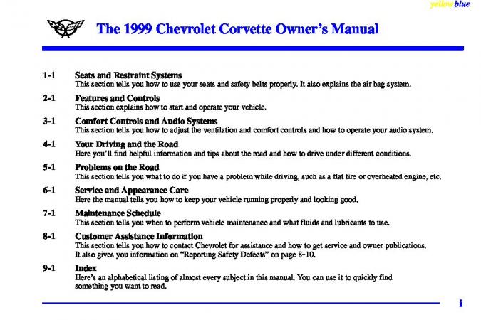 1999 Chevrolet Corvette Owner's Manual