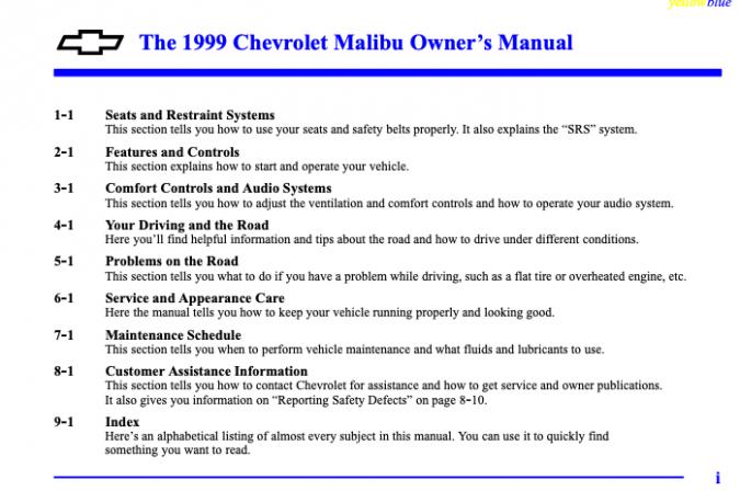 1999 Chevrolet Malibu Owner's Manual