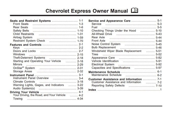 2003 Chevrolet Express Owner's Manual