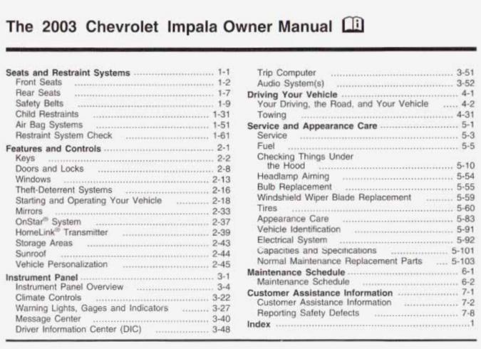 2003 Chevrolet Impala Owner's Manual
