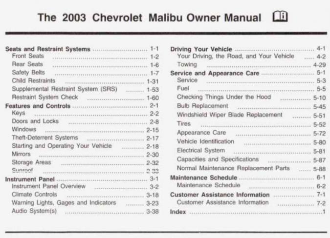 2003 Chevrolet Malibu Owner's Manual