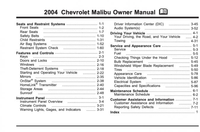 2004 Chevrolet Malibu Owner's Manual