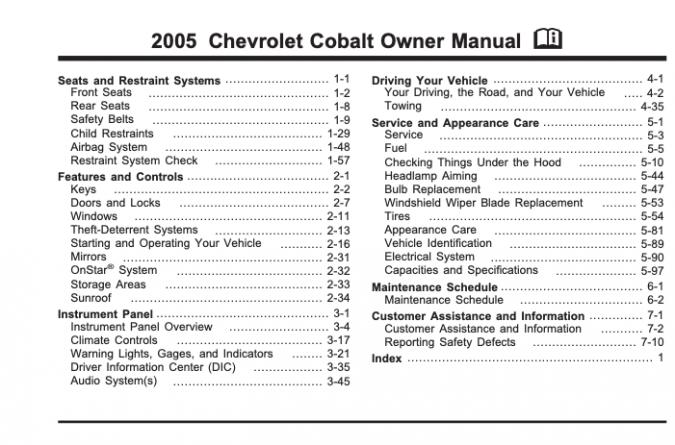 2005 Chevrolet Cobalt Owner's Manual