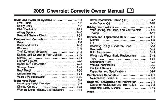 2005 Chevrolet Corvette Owner's Manual
