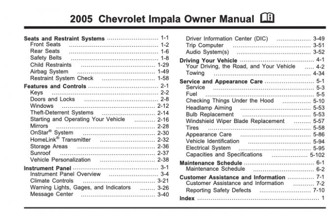 2005 Chevrolet Impala Owner's Manual