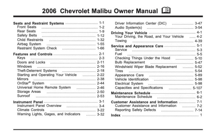 2006 Chevrolet Malibu Owner's Manual