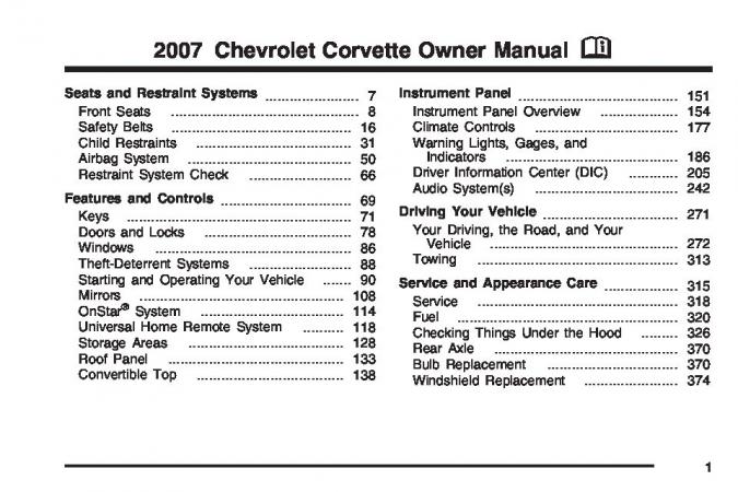 2007 Chevrolet Corvette Owner's Manual