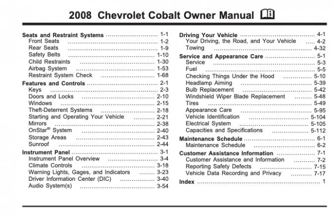 2008 Chevrolet Cobalt Owner's Manual