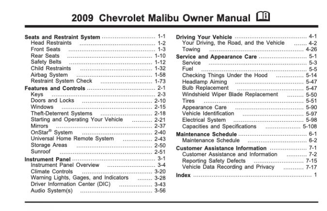 2009 Chevrolet Malibu Owner's Manual
