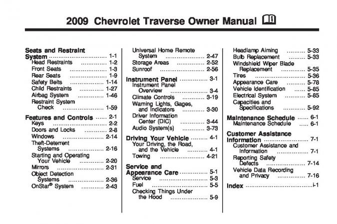 2009 Chevrolet Traverse Owner's Manual