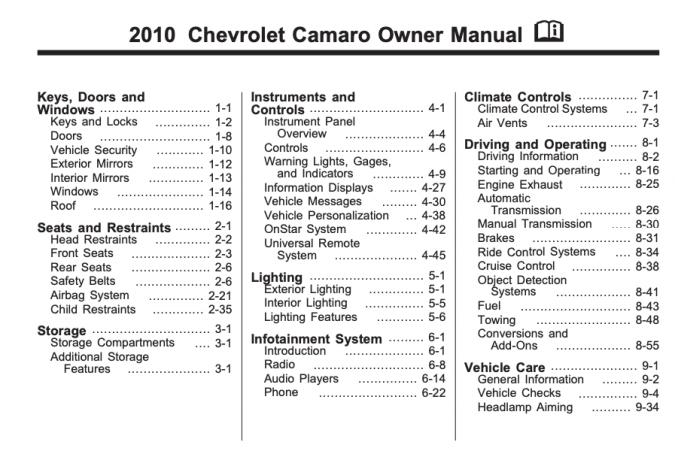 2010 Chevrolet Camaro SS Owner's Manual