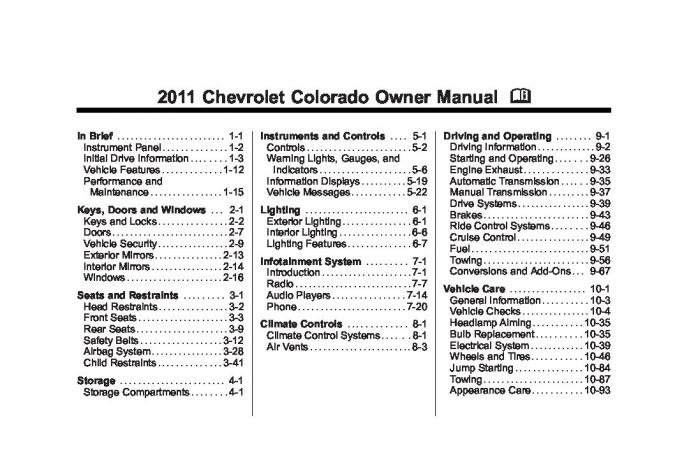 2011 Chevrolet Colorado Owner's Manual