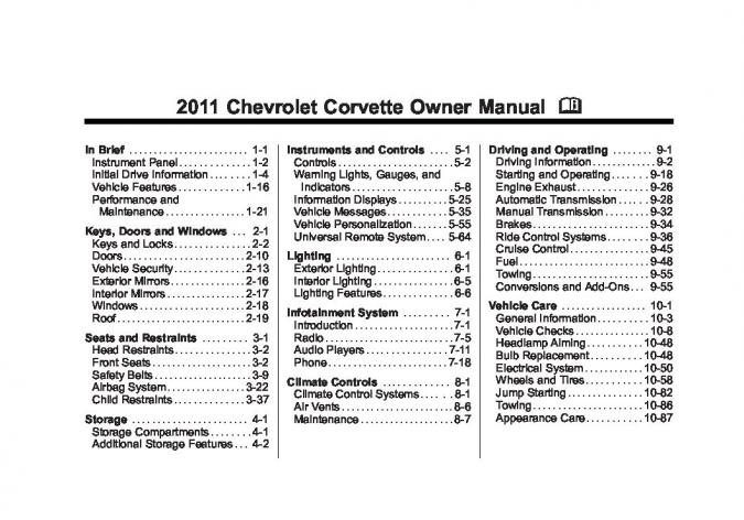 2011 Chevrolet Corvette Owner's Manual