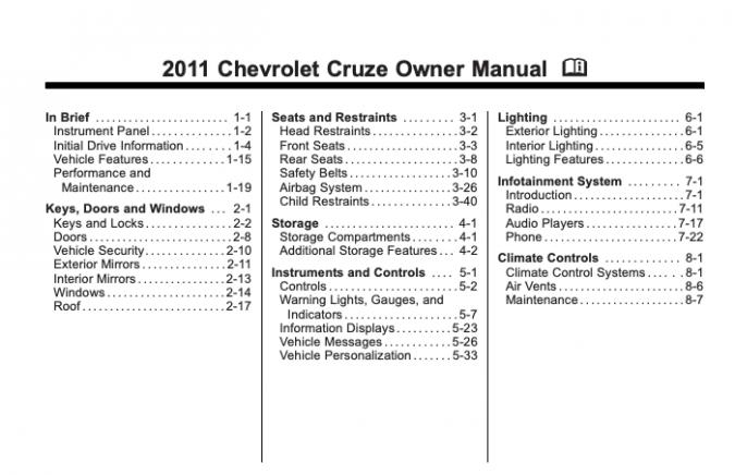 2011 Chevrolet Cruze Owner's Manual