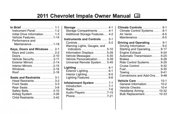 2011 Chevrolet Impala Owner's Manual