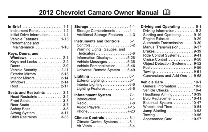 2012 Chevrolet Camaro Owner's Manual