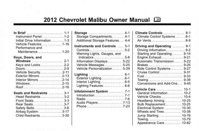 2012 Chevrolet Malibu Owner's Manual