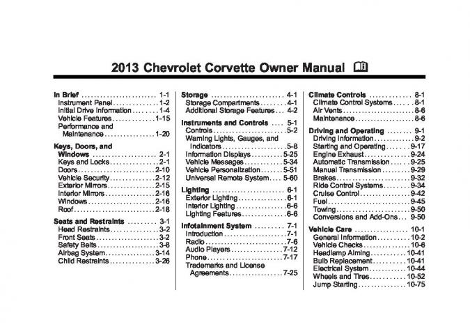 2013 Chevrolet Corvette Owner's Manual