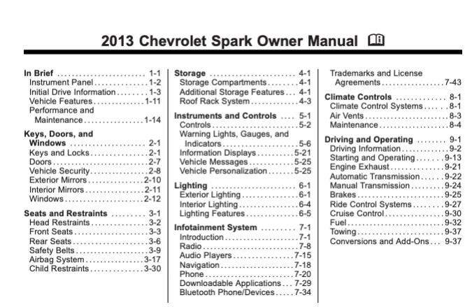 2013 Chevrolet Spark Owner's Manual
