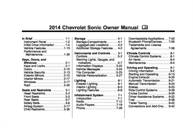 2014 Chevrolet Sonic Owner's Manual