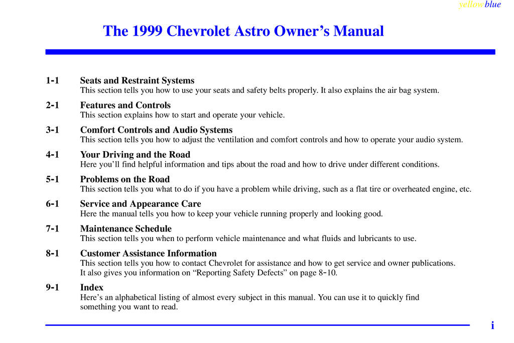 1999 Chevrolet Astro Owner's Manual