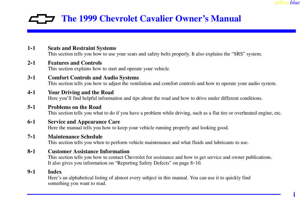 1999 Chevrolet Cavalier Owner's Manual