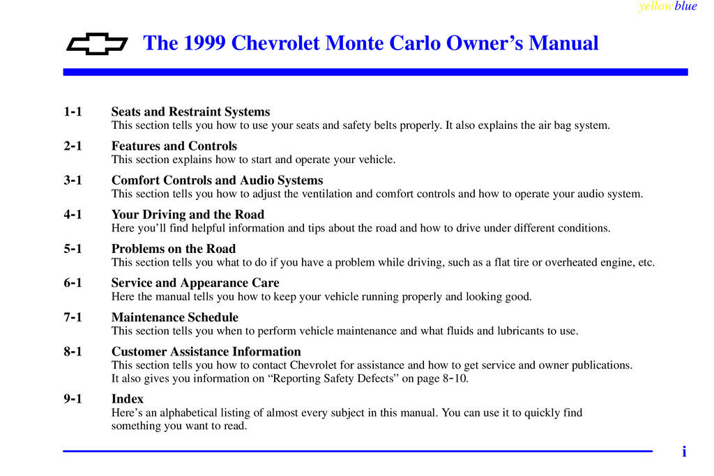 1999 Chevrolet Monte Carlo Owner's Manual
