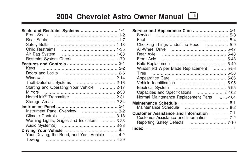 2004 Chevrolet Astro Owner's Manual