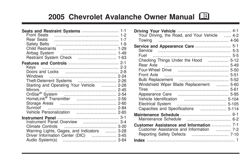 2005 Chevrolet Avalanche Owner's Manual