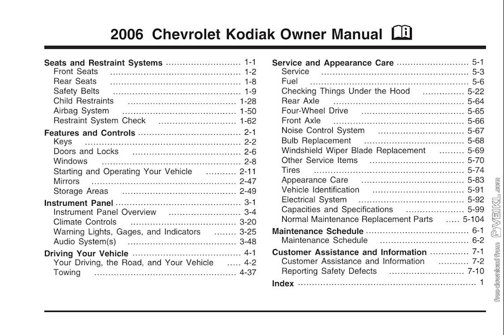 2005 Chevrolet Kodiak Owner's Manual