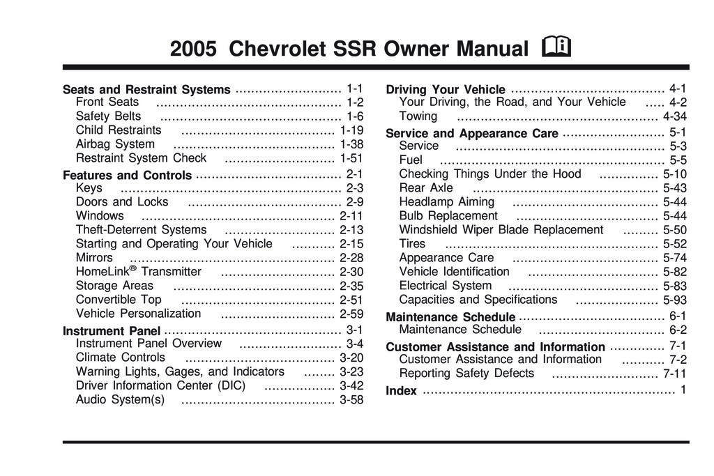 2005 Chevrolet Ssr Owner's Manual