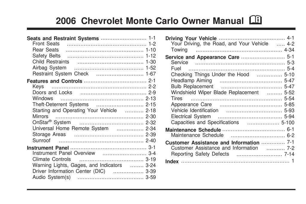 2006 Chevrolet Monte Carlo Owner's Manual
