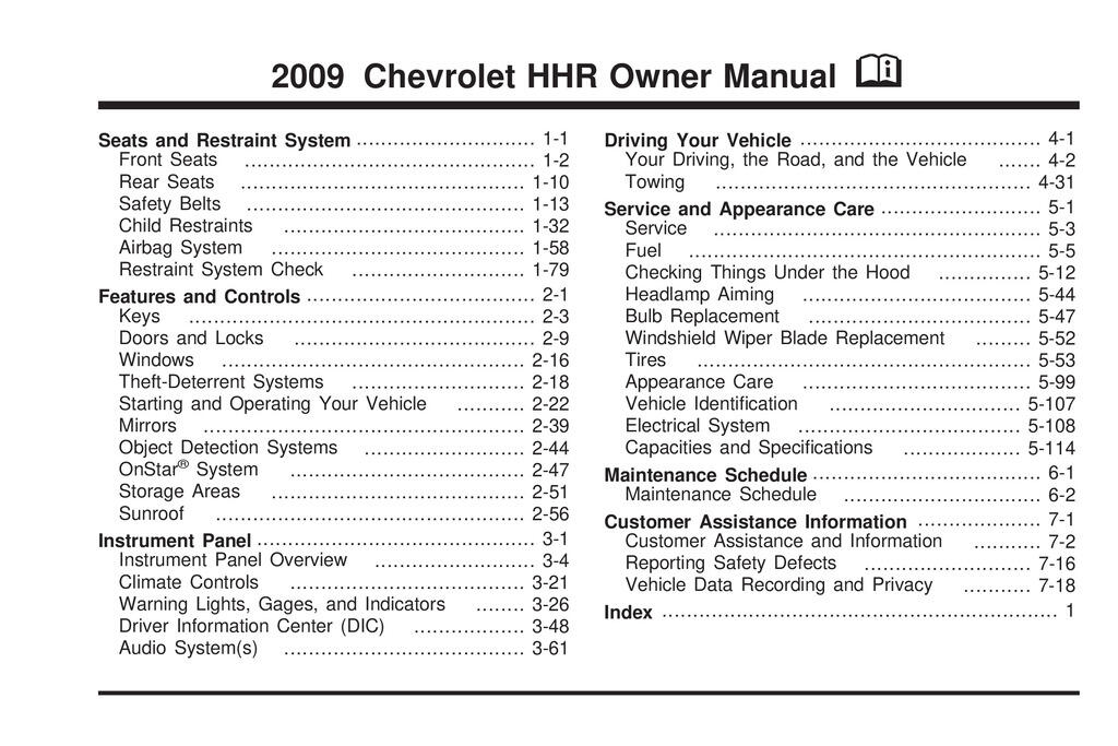 2009 Chevrolet Hhr Owner's Manual
